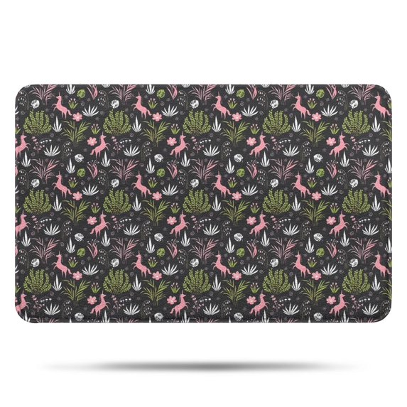 Black Cartoon Unicorn Plant Pattern Bathroom Rugs Mat,Non Slip Microfiber Bathroom Rug,Rubber Backing,Soft Bathroom Mats for Bathroom Floor,Tub and Shower,17x27in(43x68cm)