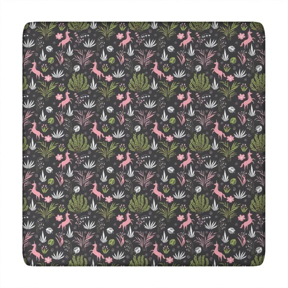 Black Cartoon Unicorn Plant Pattern Square Fitted Tablecloth with Elastic Edge,Square Table Cover,Washable Elastic Table Cover for Home Kitchen Party Decor 34"x34"