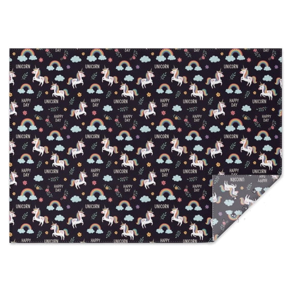 Black Cartoon Unicorn Rainbow Rectangle Tablecloth 60"x84",Waterproof Polyester Rectangle Table Cloth, Wipeable Spillproof Polyester Tablecloth for Dining, Camping, Indoor and Outdoor
