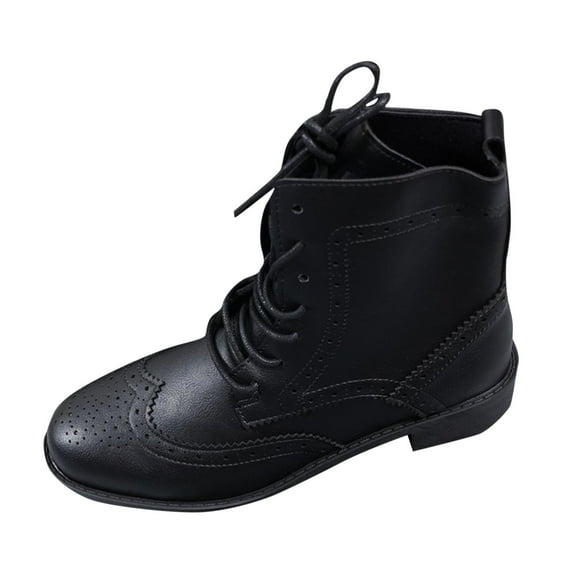 Black Carved Ankle Boots For Women With Block Heel Comfortable Fall Winter Short Boots
