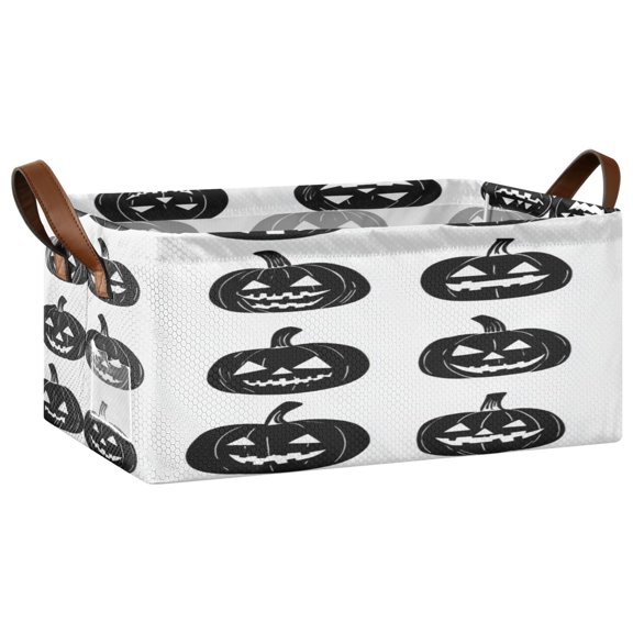 Black Carved Pumpkin Open Home Storage Bins Foldable Metal Frame Shelf Baskets 16.9x11.4x7.7in Water-Resistant