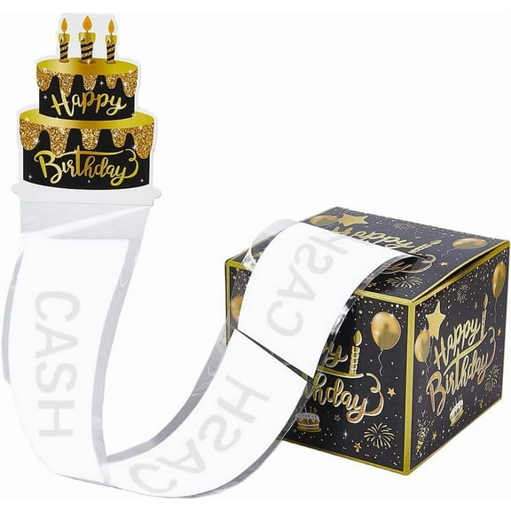 Black Cash Pull Box Happy Birthday Money Gift Box Fun Cash Roll with Pull out Card 30Pcs Transparent Bags Surprise Money Holder Kit for DIY Creative Birthday Gifts Adults Party Supplies