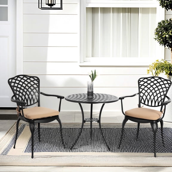 Black Cast Aluminum Bistro Set / Shatterproof & Oxidation Resistant / Porch Use