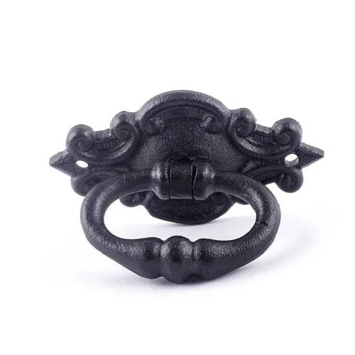 Black Cast Iron Cabinet Drawer Ring Pull Handle 3 1/8" Small Pull With Hardware