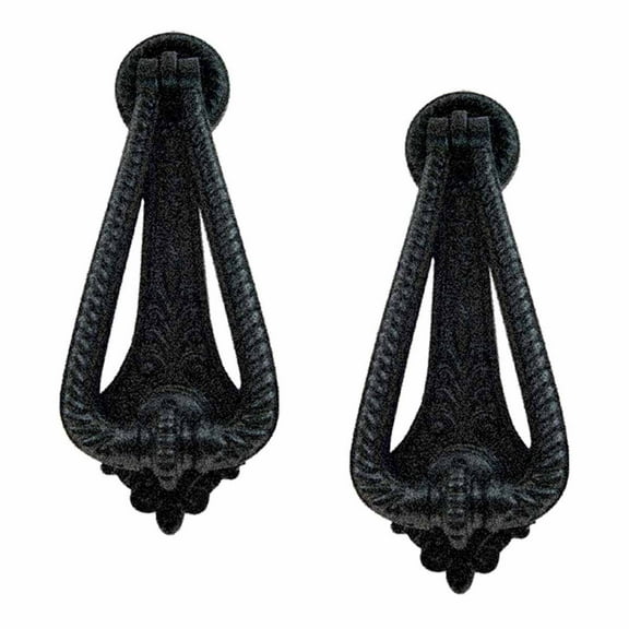 Black Cast Iron Georgian Door Knocker 7" H x 2.5" W Antique Rust Resistant Finish Heavy Duty Metal Front Door or Gate Knockers w/Screws Renovators Supply Pack of 2