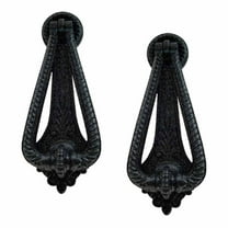 Black Cast Iron Georgian Door Knocker 7" H x 2.5" W Antique Rust Resistant Finish Heavy Duty Metal Front Door or Gate Knockers w/Screws Renovators Supply Pack of 2