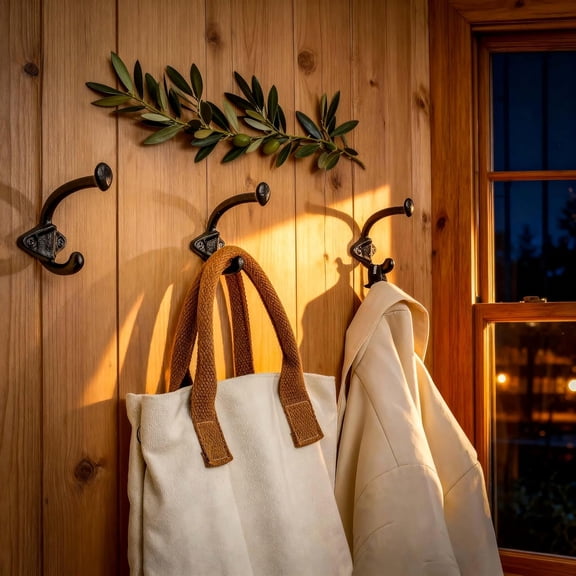 Black Cast Iron Wall Hooks - Farmhouse Style, Pack of 5, Dual-Direction Hanging Design for Coat, Backpack, Towel - for Entryway, Mud Room, Bathroom Dry Area