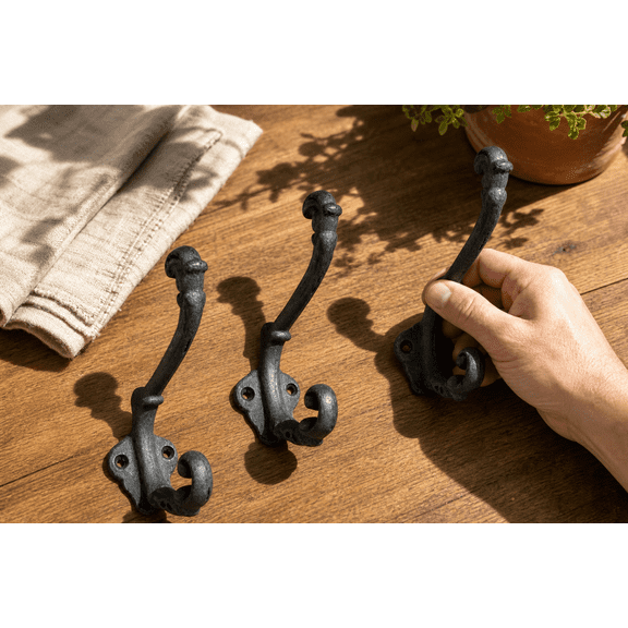 Black Cast Iron Wall Mounted Coat Hooks Set of 3 for Coats Bags Towels Hats