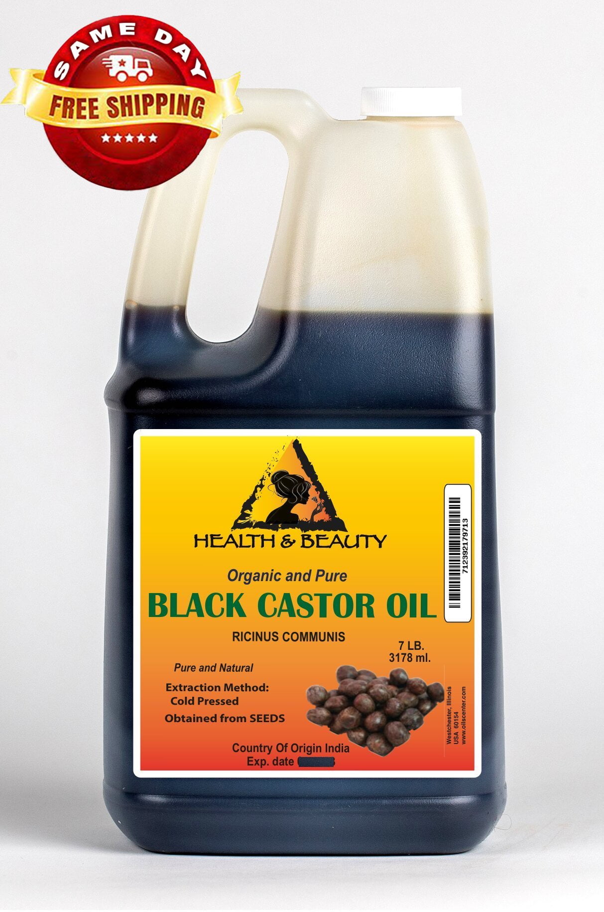 Black Castor Oil Organic USP Grade Hexane Free Cold Pressed Premium Pure 7 Lb