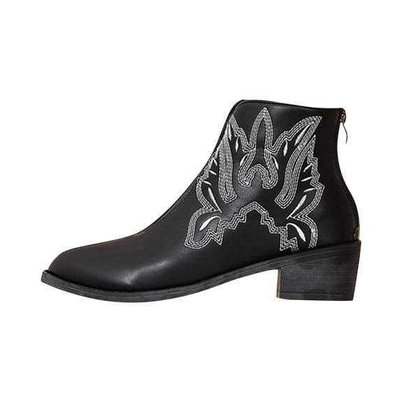 Black Casual Ankle Boots For Women With Embroidery And Block Heel Design For Comfortable And Fashionable Use
