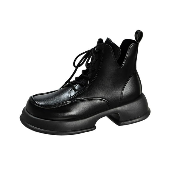 Black Casual Ankle Boots For Women With Lace-Up Design And Block Heel For Comfortable And Fashionable Use