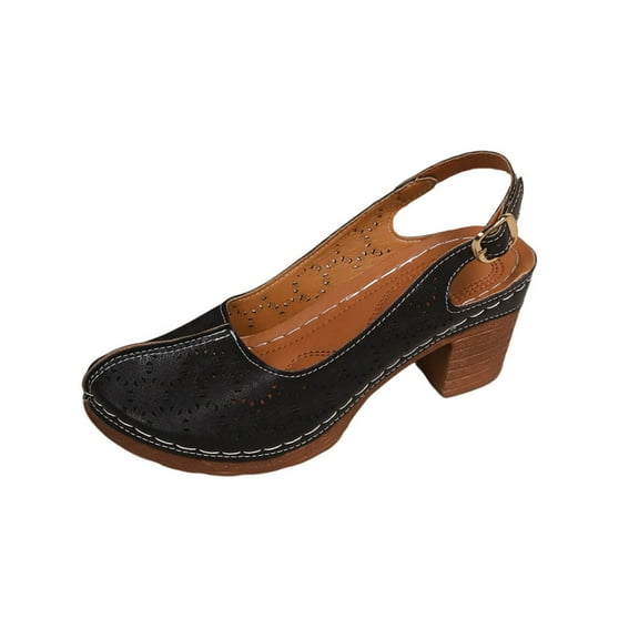 Black Casual Ladies Fish Mouth Sandals With One Line Buckle And Thick Bottom For High Heels Comfort Ideal For Outdoor