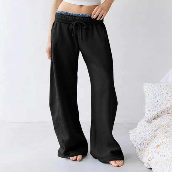 Black Casual Pants Women Wide Leg Sweatpants Interior Baggy Sweatpants Sweatpant Casual Barrel Sweatpant