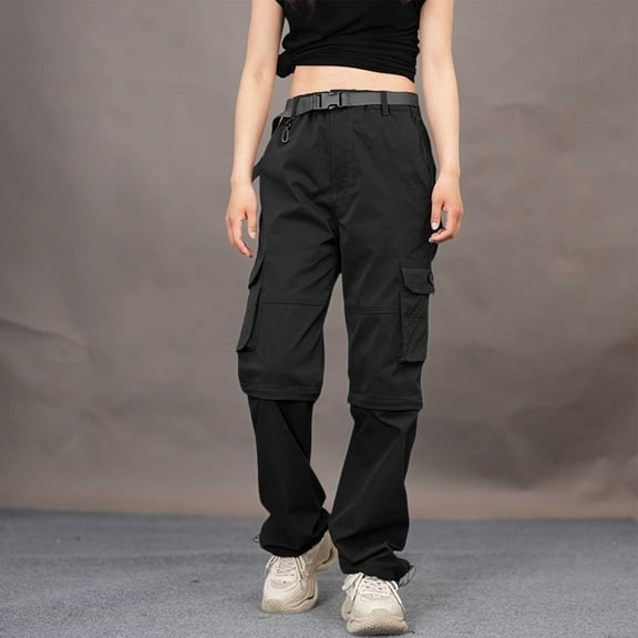 Black Casual Pants Women's Outdoor Quick Drying with Multiple Pockets and Detachable Style Elastic Windbreaker Pants