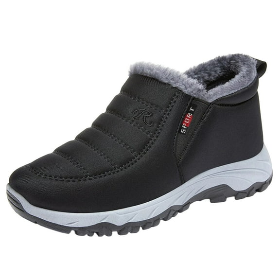 Black Casual Snow Boots For Men Thick Sole Stylish Fleece Lined Thickened Warm Comfortable Low Heel Fall Winter Boots For Winter Activities