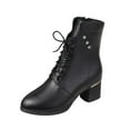 thumbnail image 1 of Black Casual Winter Footwear For Women With Front Lace-Up And Side Zipper Chunky Heel Round Toe High Heel, 1 of 7
