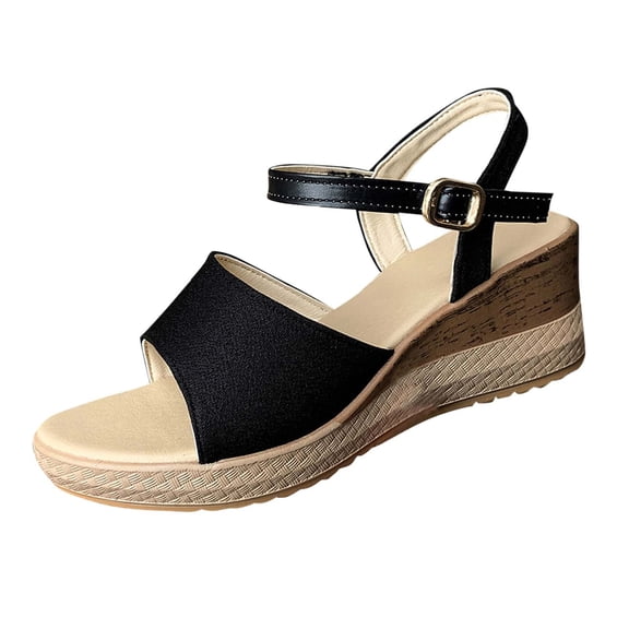 Black Casual Women'S Roman Inspired Sandals With Chunky Bottom, Comfortable For Long Wear