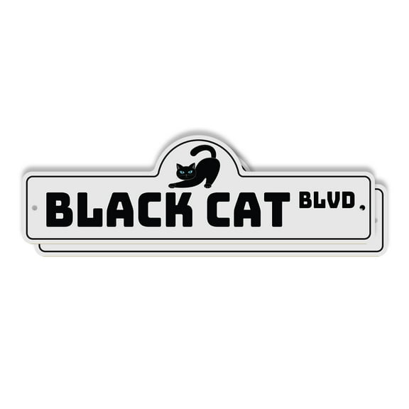 Black Cat (2 Pack) Plastic Street Sign - 7 Inch X 20 Inch Gift Pet Feline Animal Superstition Halloween Spooky Decor Mysterious Night Playful
