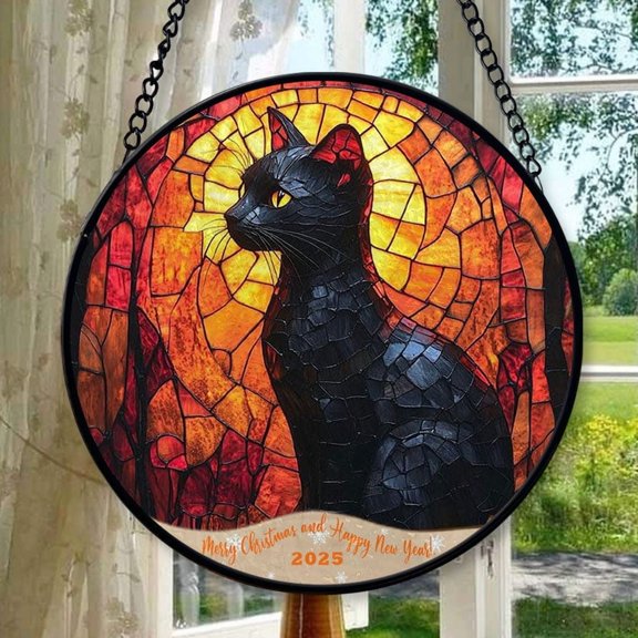 Black Cat 4 Stained Glass Suncatcher Ornament, Holiday Tree Ornament, Gift for Mom, Love Day Home Decor, Festival Gift Ornament, Keepsake 2025