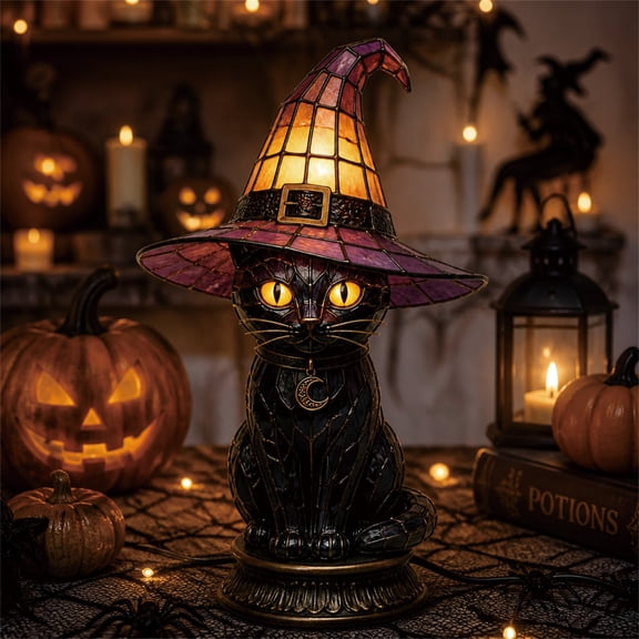 Black Cat Acrylic Statue Light,Built-In Soft Warm LED Light,Lightweight Yet Durable,Water-Resistant & Comfortable Hand Feel for Halloween Party,Coffee Table,Bedroom,Fireplace Mantel