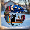 thumbnail image 1 of Black Cat Acrylic Suncatcher, Moonlit Bookshelf Window Decor, Witchy Bookish Hanging, Cozy Gothic Stained Glass, Halloween Fantasy Ornament, 1 of 7