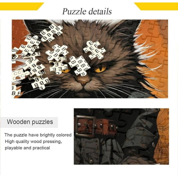 Black Cat Agent Jigsaw Puzzle, 1000 Pieces Paper Wood Composite Material Zigsaw with Storage Bag and Reference Picture Easy to Solve Family Game Creative Gift for Friends Parents Grandparents