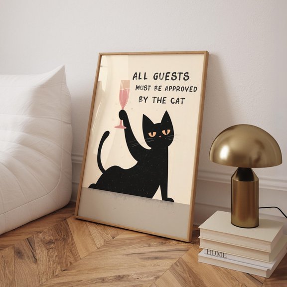 Black Cat All Guests Approved By Cat Design 8 Unframed Paper Print