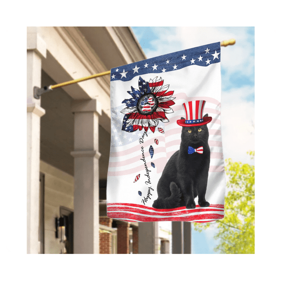 Black Cat American Patriot 4Th July Flag, Black Cat Happy Independence Day Flag 12x18 POLE NOT INCLUDED Garden Flag