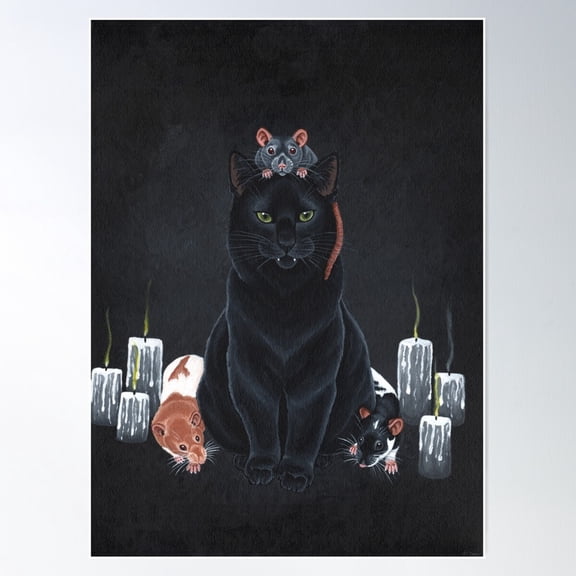 Black Cat And Fancy Rats Poster Wall Art, Modern Wall Decor For Living Room Bedroom, 16x24 UNFRAMED