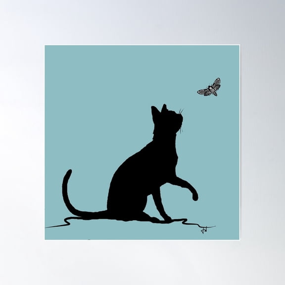Black Cat And Moth Poster Wall Art, Modern Wall Decor For Living Room Bedroom, 16x16 UNFRAMED