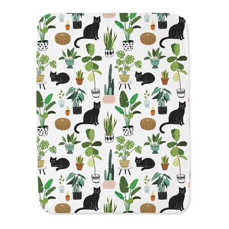 Black Cat And Plants Pattern Blanket -Image by Shutterstock,