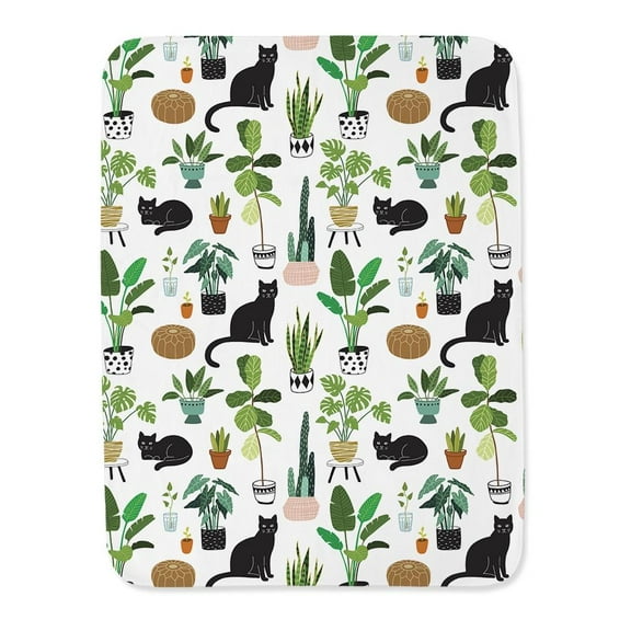 Black Cat And Plants Pattern Blanket  -Image by Shutterstock,