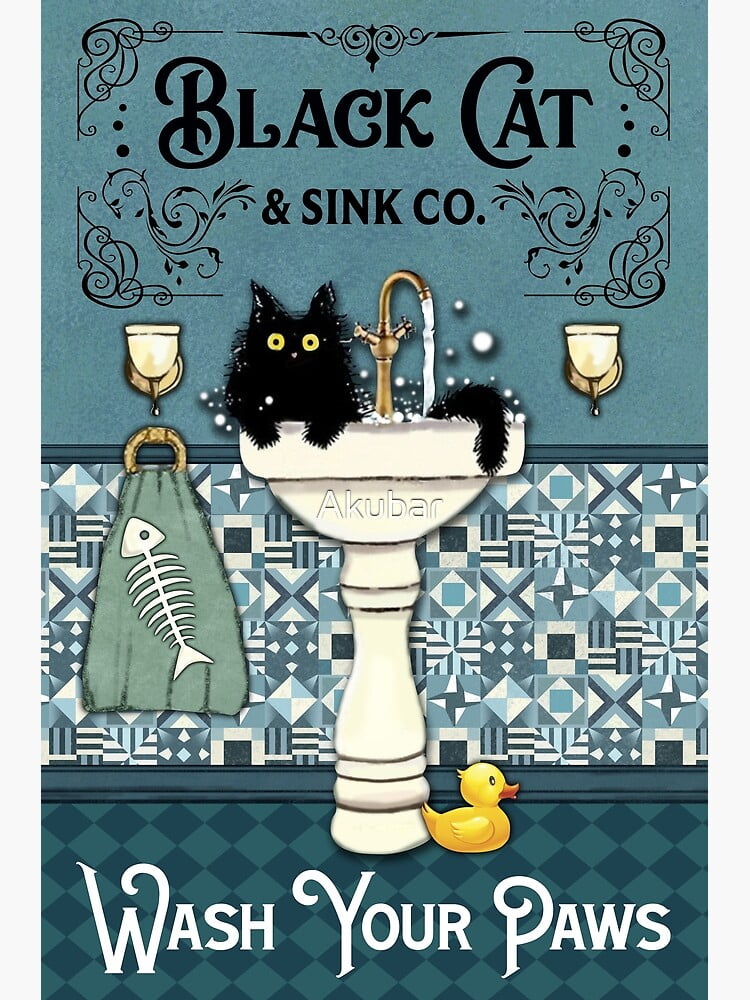 Black Cat And Sink Co. Wash Your Paws Poster Canvas Poster Decor