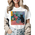 thumbnail image 1 of Black Cat And Vase Matisse Style Cat Graphic Tees Womans Tshirt Shirts Black White S-5XL Tops, 1 of 4