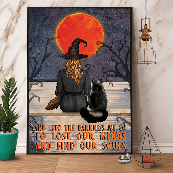 Black Cat And Witch Lose Our Minds Find Our Souls Halloween Poster No Frame Matte Wall Art Decor 16 x 24 Inch Poster
