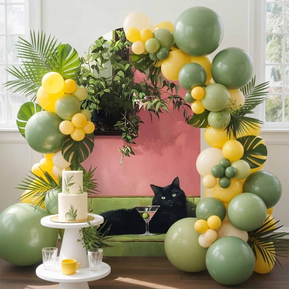 Black Cat Arch Backdrop Cover, 4FT, Boho Lack Animal Cocktail Party Olive Green Sofa Spandex Arch Covers Double-Sided Backdrop for Wedding Birthday Party Photo Background Decoration