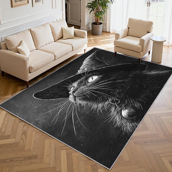Gothy Rug Black Cat Area Rugs, Black Gothic Kitten Pet Animal Pattern Carpet ...