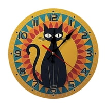 Black Cat Art Wall Clock 10 Inch Silent Non Ticking Round Clock Decoration for Living Room Kitchen Bedroom Bathroom Office Classroom