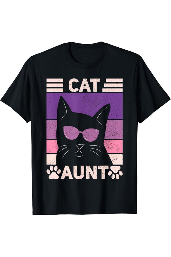 Black Cat Auntie Cat Lover Graphic T-Shirt