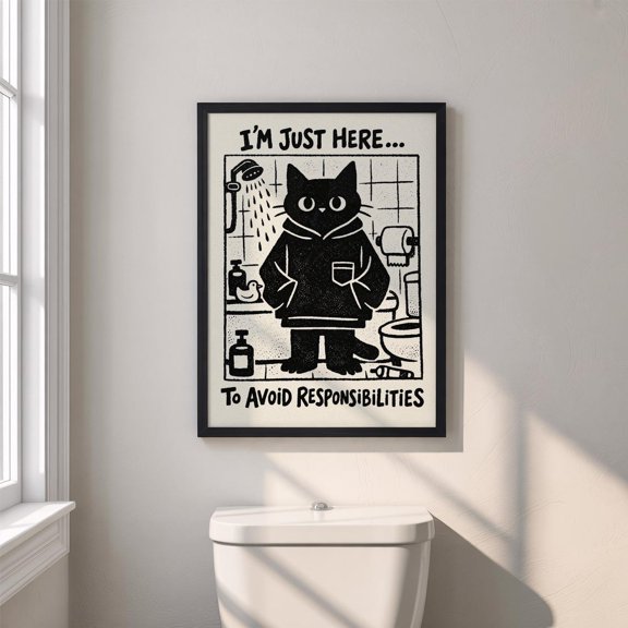 Black Cat Avoid Responsibilities Bathroom Poster Unframed Paper Print