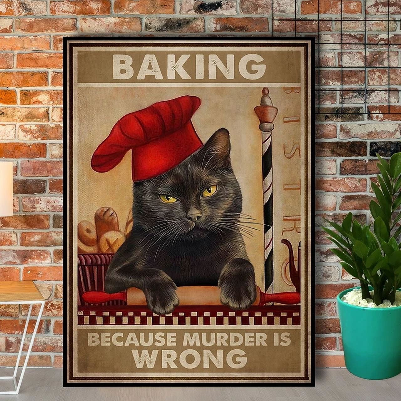 Black Cat Baking Murder Is Wrong Red Hat Vintage Bread Vertical Paper ...