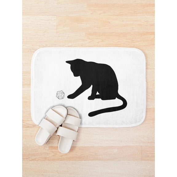 Black Cat Bath Mat with Dice Design, Funny Gamer Bathroom Rug, 15.7 x 23.6 in or 19.7 x 31.5 in