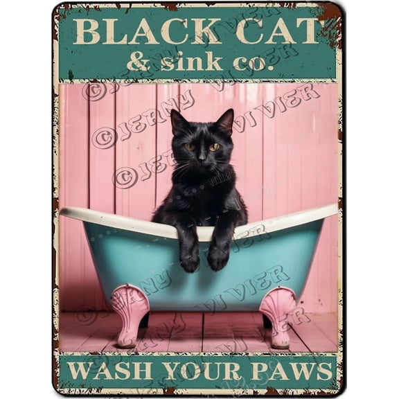 Black Cat Bath Soap Bathroom Vintage Aluminum Sign 5.5x8 IN Cat Decor Vintage Black Cat Bathroom Wall Decor