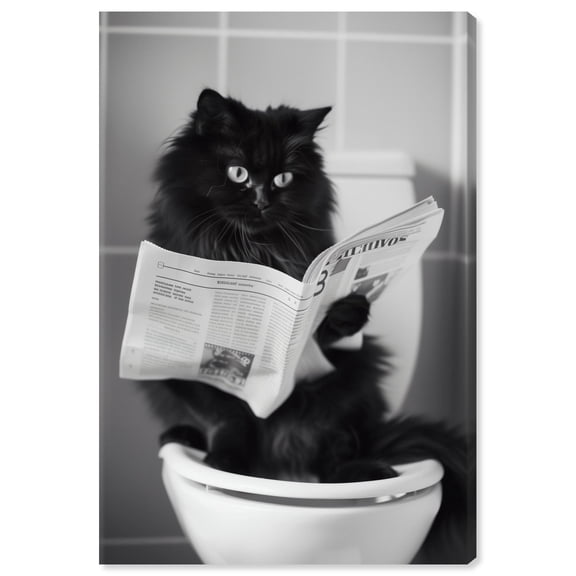 Black Cat Bathroom Break Canvas Print Bathroom Wall Decor by Art Remedy, Gallery Wrapped, 10 x 15