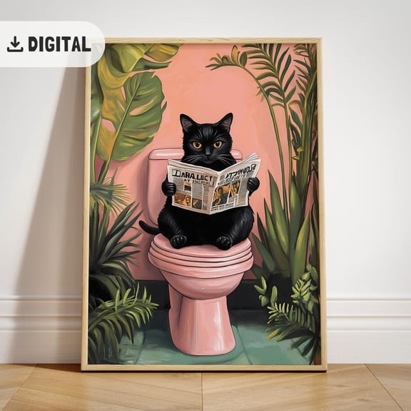 Black Cat Bathroom Poster, Poster, Cat Pooping Wall Decor Wc Art, Unframed Poster Size 8x12