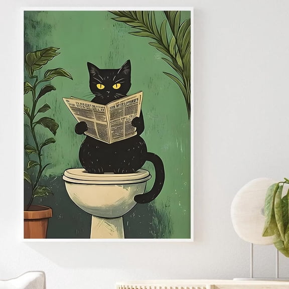 Black Cat Bathroom Poster Tet Newspaper Art Home Decor, 16x24 UNFRAMED
