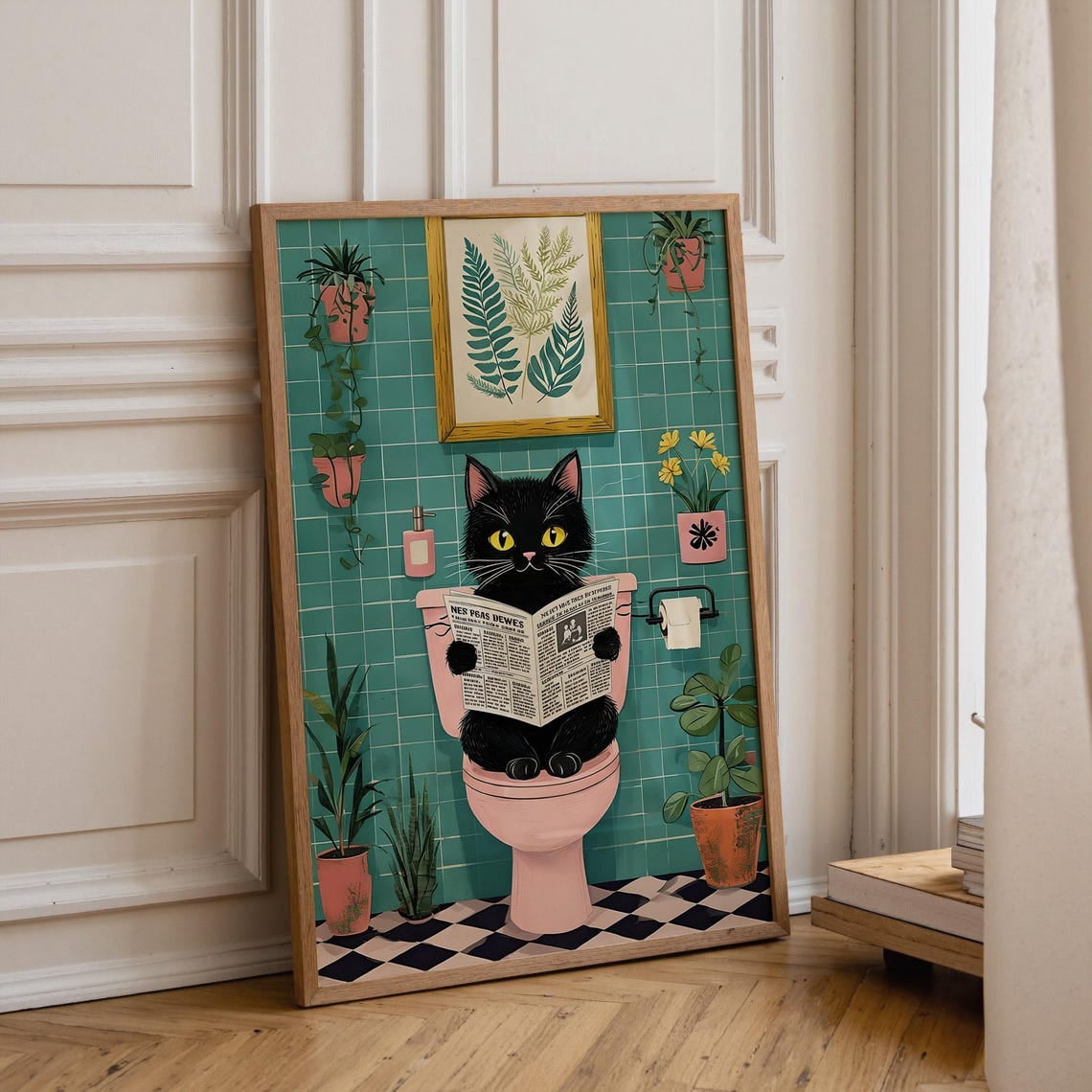 Black Cat Bathroom Wall Art Cat Reading Newspaper Quirky Toilet Decor black-cat-bathroom-wall-art-cat-reading-newspaper-quirky-toilet-decor