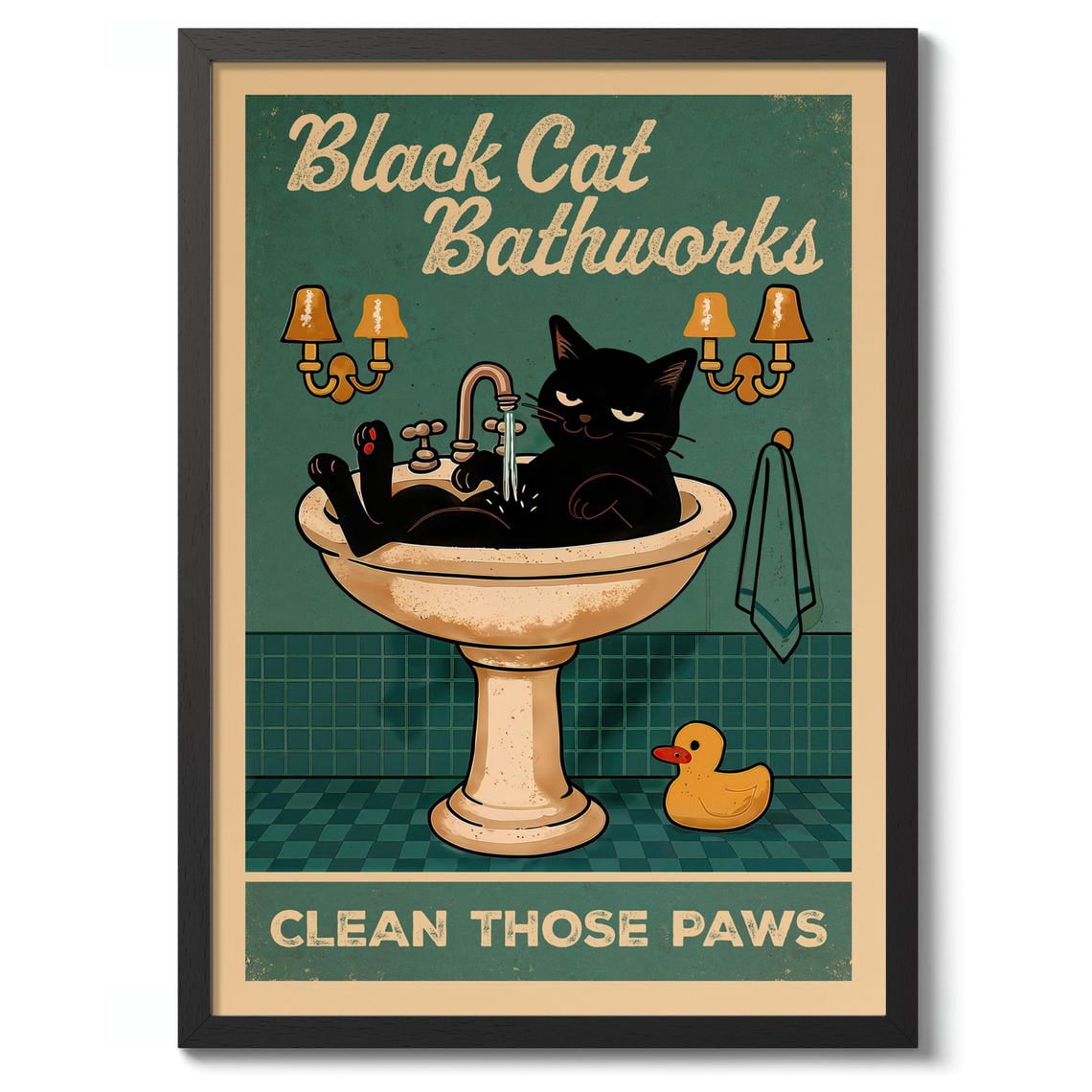 Black Cat Bathworks Wall Art Print, Bathroom Typography Cat Decor ...