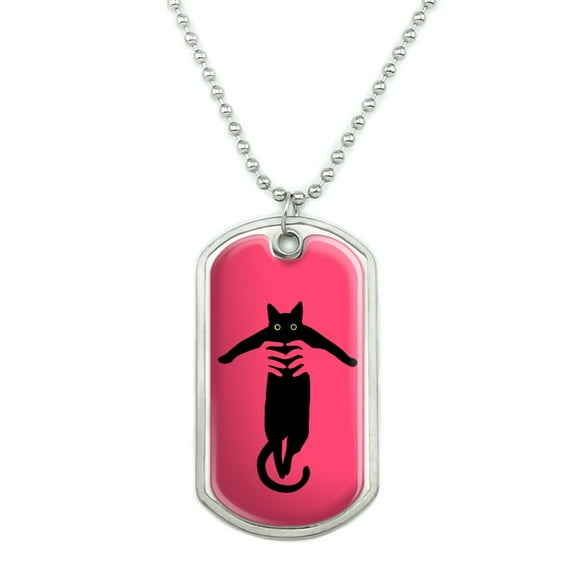 Black Cat Being Lifted Military Dog Tag Pendant Necklace with Chain