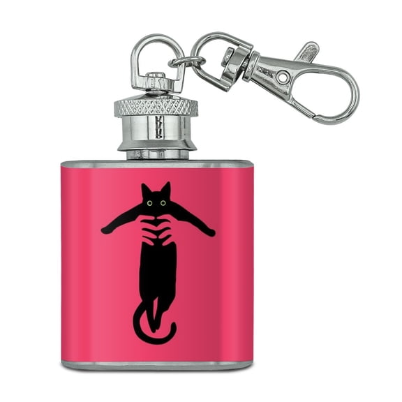 Black Cat Being Lifted Stainless Steel 1oz Mini Flask Key Chain